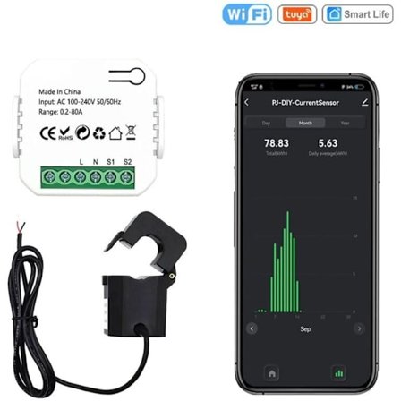 Smart Energibrytare Mete Tuya Smart Life Wifi Energimätare 80A Med Strömtransformator Klämma Kw..DEBUNS