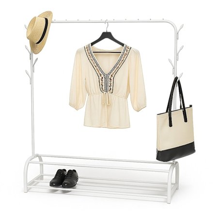 Knagerække med tøjstang, 2 hylder, 8 kroge