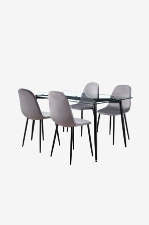 Living - Spisegruppe Arezzo 140 inkl. 4 Johannes stole - Sølvfarvet - Spisebordssæt 4 personer - Fra Homeroom