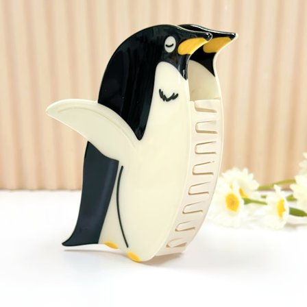 1 stk. Pingvin Clips til Kvinder & - Sød Pingvin-Formet Hårklemme med / Dyrehår, Medium Størrelse til Halvopsatte Knolde