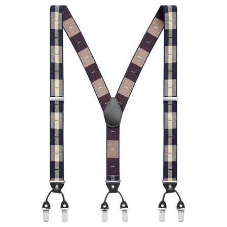 Vexel | Navy Checker-Patterned Suspenders for Men - Clip-on braces & suspenders