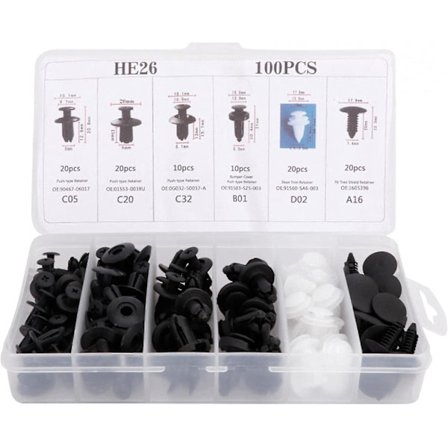 100 stk Bil Plast Nitter - Universelle Plast Fender Klips - Bil Klips Bumper Festemidler Nitt Klips Utbyttingsett Utvidelseskruer Med Oppbevaring