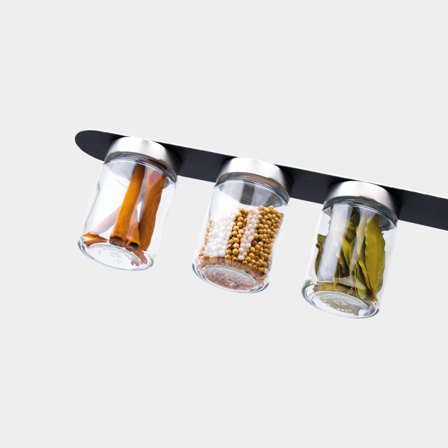 Magnetiska kryddburkar i glas Silwy Glasses for Delicacies Black & Classy, transparent, 192 ml, 3-pack + svart magnetremsa