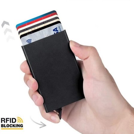 1 svart korthållare med RFID-skydd Aluminiumfack, bl