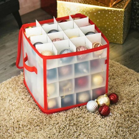 64 Oppbevaringsboks for julekuler Julepynt Organizer Dekorveske 64 Mesh Julekule Oppbevaring Sorteringsboks med lokk