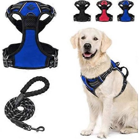 Koppel och sele för hundar som inte drar, justerbar reflexvästsele för medelstora och stora hundar, utomhusträning, promenader, bekväm Oxford-tyg, 