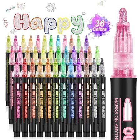 36-farvede magiske glitterpenne - metalliske konturgelpenne til scrapbooking, påskehåndværkssæt til børn