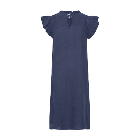 Tiffany Etta, Frill Dress, Linen - Blue Navy Klänningar Dam Blå M/L