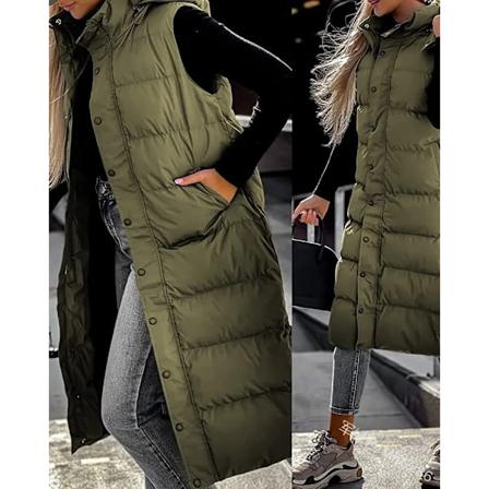 Hættetrøje med lynlås til kvinder Oversize Veste Vinter Yderbeklædning Hættetrøje Parka Mode Quiltet Vest Casual green XL