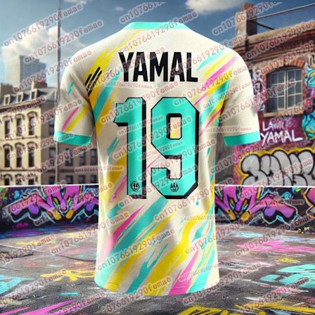 Sommarmode Nya Yamal Graffiti Element Style Fan Sport T-shirt Daglig Match Träning Bekväm Tröja
