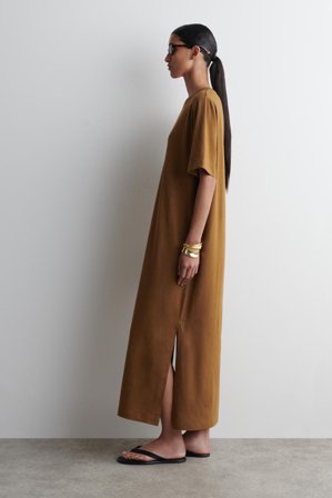 COS Women's Cotton-Linen Maxi T-Shirt Dress in Beige