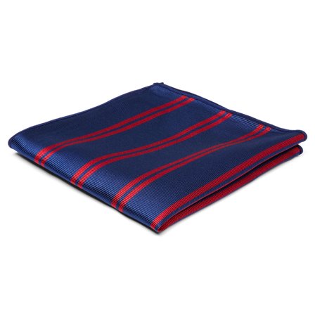 Red Twin Stripe Navy Silk Pocket Square for Men - Patterned Pocket Squares