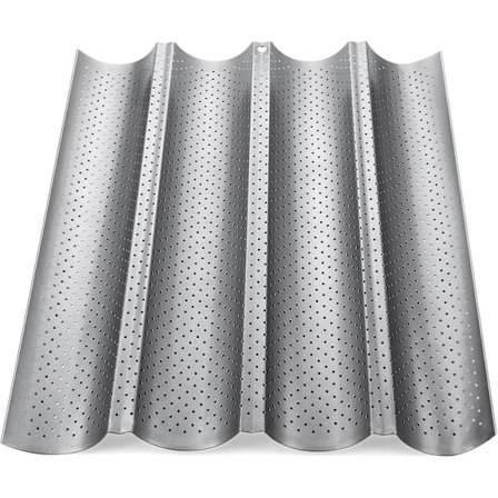 Baguettebakplåt Perforerad Fransk Baguetteform Bakform Panna för 4 Baguetter(Silver)