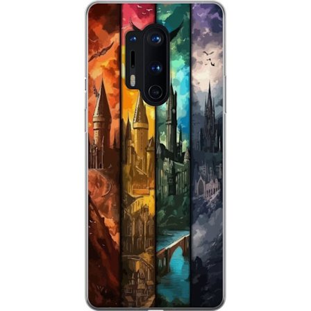 Kompatibelt Mobilskal till OnePlus OnePlus 8 Pro Fyra magiska slott i olika elementfärger, episk fantasykonst med eld vatten luft och mörker i detal