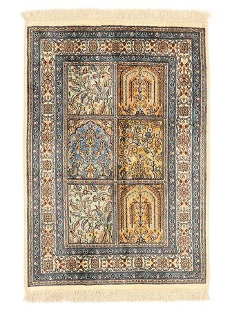 Kashmir Ren Silke Teppe Håndknyttet 63X90 Brun/Oransje India