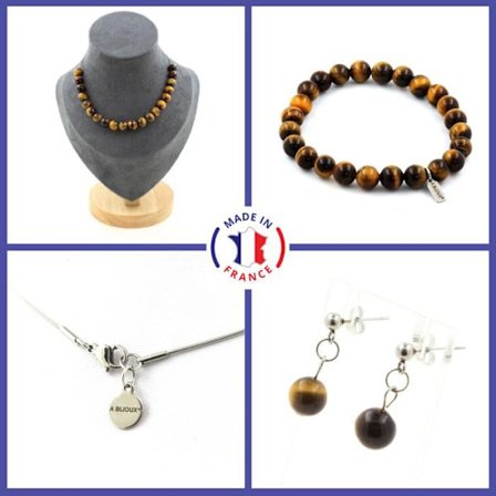 Stenar och mineraler. Armband Halsband Örhängen Studs Set 20 Eye pärlor av anpassningsbar storlek.