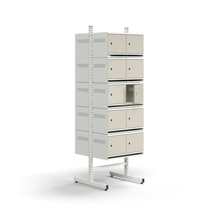 Skoskab ENTRY, grundsektion gulv, 20 metaldøre, 1800x600x600 mm, hvid/grå