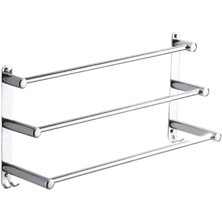 Hængende håndklædeholder håndklædeholder med krogramme badeværelseshylde 304 rustfrit stål hjemmekøkken tre stangstativ 50 cm L