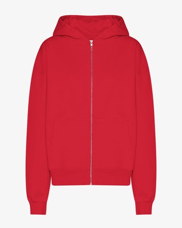 Organic Oversized Zip Hood - Scarlet Red - Female - L