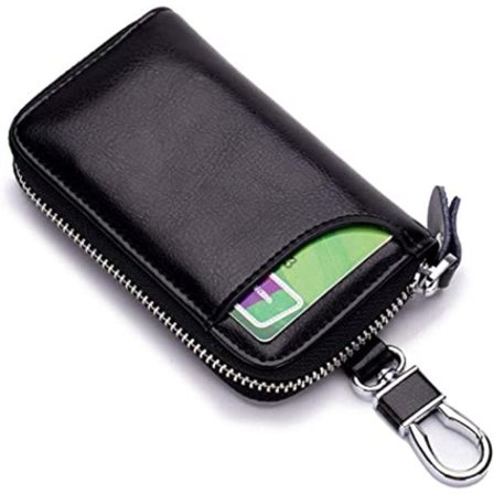 Multifunktionel lædernøglering til bil (sort), pung