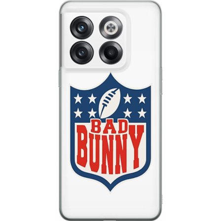 Kompatibel Mobilcover til OnePlus 10T Bad Bunny rød grafisk plakat med portræt og typografi i latinamerikansk popdesign