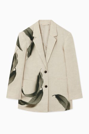 COS Damen Leinenblazer Mit Blatt-Print Mit Normaler Passform - Beige