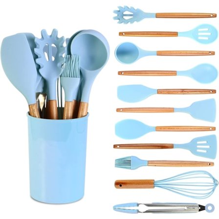 12-delt silikone køkkenredskabssæt, lyseblå, 2095 JAZY