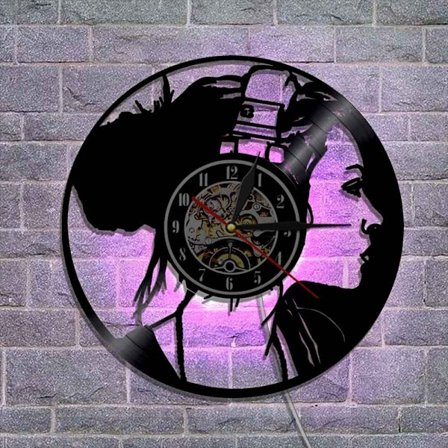 Musikk Vinyl Plate Veggklokke - Music Girl Series LED Lys Veggklokke - Vinyl Klokke - Stue Veggdekor - Unike Gaver til Musikkelsker