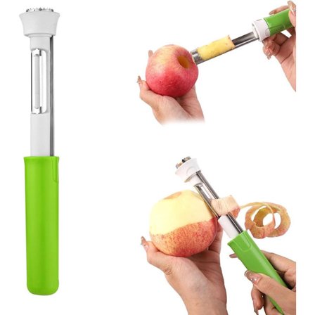 2-i-1 Eplekjernefjerner og Skreller, Robust og Holdbar Epleskiver, Eplekjernefjerner 22x2cm Rustfritt Stål Eplepenn Kjernefjerner Redskaper 