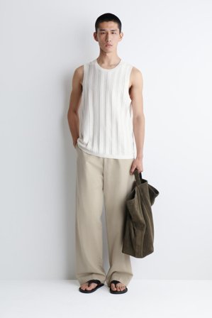 COS Men's Top De Punto De Lino A Rayas in Blanco