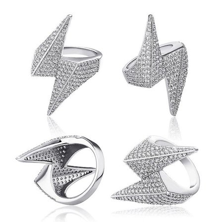Hiphop-mode Bling Lightning Rings Iced Out Cubic Zirconia Guld Silver Färg Personlighet Smycken Storlek 7-11 För Män Kvinnor