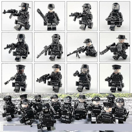 12pcs Black Swat Police Minifigure Building Block Accessories Military Toy-9