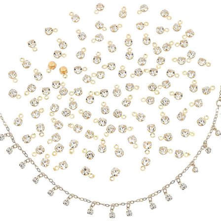 100 stk. Mini Rhinestone Charms Vedhæng Messing Guldbelagt Fødselssten Krystal Dingle Vedhæng til Øreringe Halskæde Ankelkæde Armbånd DIY 