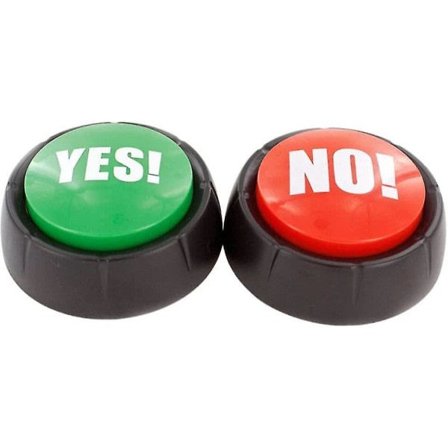 2 stk. Ja-knap og Nej-knap med lyd, talende knapper, kontor, hjemmelæring, somre