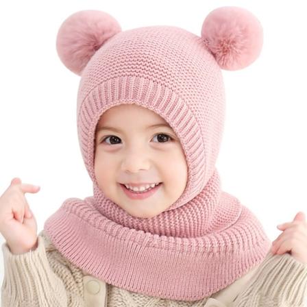 Talvihattu ladan kaulaliina Talvihattu Slinga 1 Unisex neulottu Pom Pom -hattu ladan talvihattu Lämmin hattu Lapset pink 2-6 years old
