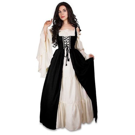 Medeltida Punk Klänning Cosplay Halloween Kostymer Kvinnor Palace Karneval Fest Förklädnad Prinsessa Kvinna Viktoriansk Vestido Robe Svart Black 4XL