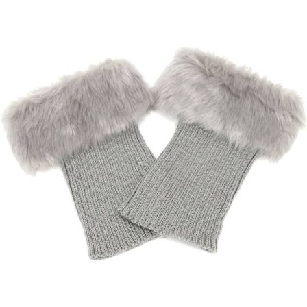 Naisten talven lämpimät tekoturkiskoristellut virkatut saapassukat lyhyet (vaaleanharmaat) 1 pari Vaaleanharmaa