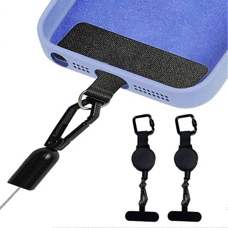 Tyverisikret telefonline med udtrækkelig stålline, bælteclips, karabinhage, universal anti-drop snor til rejser og vandreture (h})