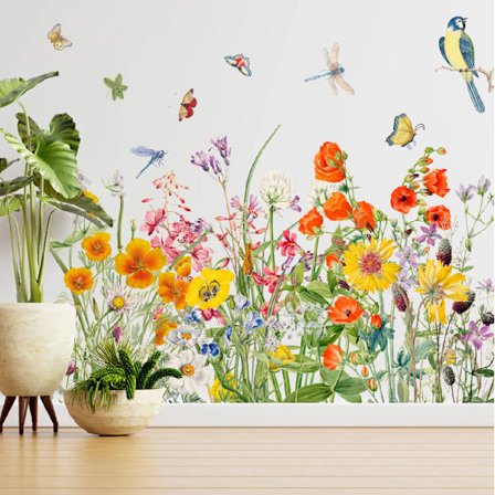 Veggklistremerker blomster super pene sommerfugler fugl, klistremerke vegg