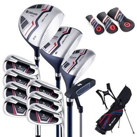 COSTWAY Golfset 11 klubbor - Högerhänta män - Förare, Fairway Wood, Hybrid, 5 strykjärn, Putter - Stativväska - Regntät huva - Blå