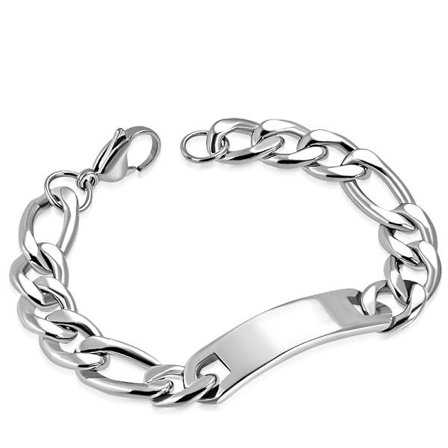Armband / Figarolänk i Rostfritt Stål i Silver Färg - Kedja med ID Bricka för Gravyr - L 21 cm B 11,5 mm