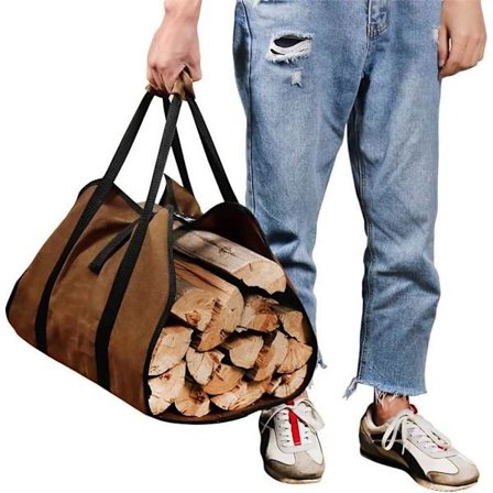 Bæreveske for ved, lerret peisvedsekk, vanntett vedbæreveske, sammenleggbart peistilbehør (brun)