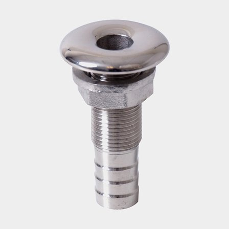 Dekdoorvoer voor slang 1852-Marine, roestvrij staal, recht, bol, 1 1/4" G (BSP) tot 38 mm (1 1/2") slang, zilver