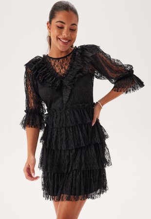 Bubbleroom Occasion - Lace Frill Puff Sleeve Dress - Kläder