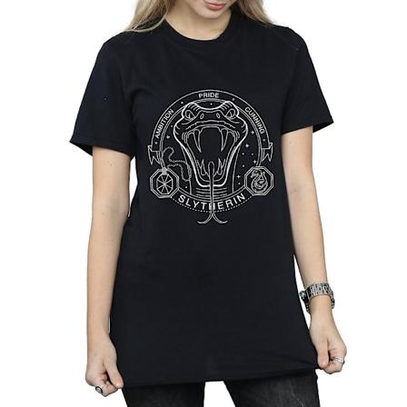 Harry Potter Dam/Kvinnor Slytherin Bomull Boyfriend T-Shirt L Black L