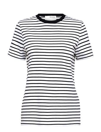 Slfmyessential Ss Stripe O-Neck Tee Noos Black Selected