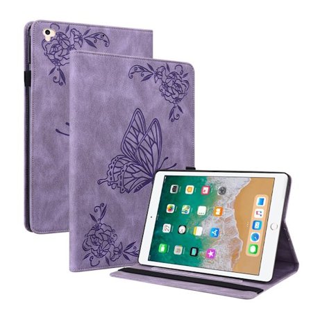 Nahkakotelo iPad 9.7 5. sukupolvi (2017) Perhoset Violetti