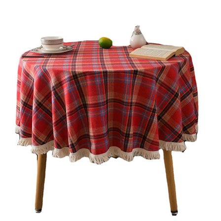 Juleduk Rund 150 cm, Rød Grønn Retro Rutete Duk, Flekkbestandig Polyester Vinter Juleferie Duker til Kjøkken