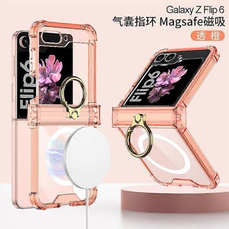 Magsafe Läpinäkyvä Putoamisenkestävä Iskunkestävä Kotelo Samsung Galaxy Z Flip 6:lle saransuojalla ja rengasjalustalla 2024