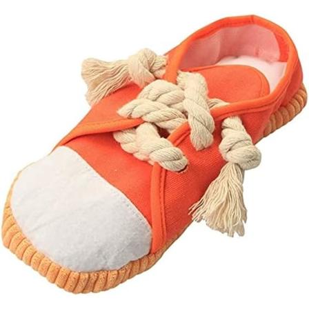 Hundesko Tyggeleker, Kreative Sko Formet Squeaker Leker, Holdbare Trygge Hundeleker, Morsomme Sko, Lydleker for Små og Mellomstore Kjæledyr Oransje